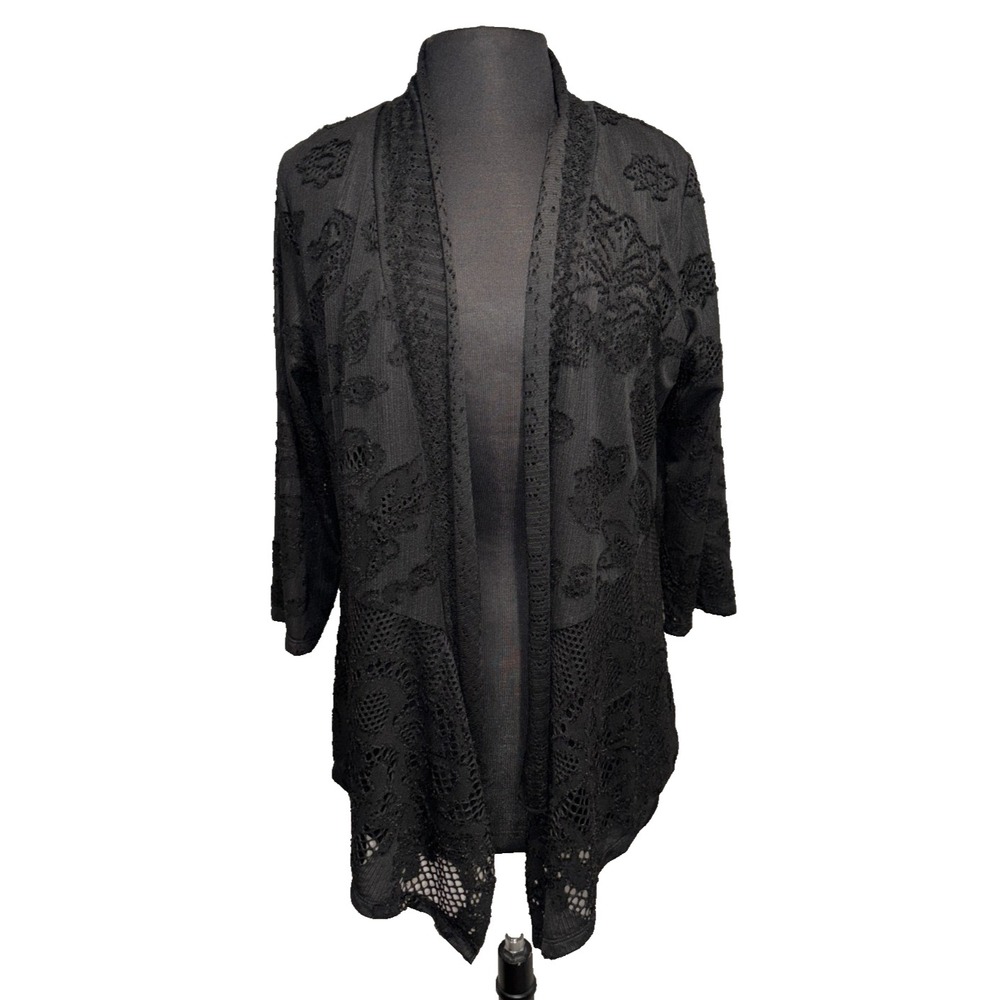 NWT Shana Apparel Lace Open Cardigan Size Med Black Kimono Floral Goth Witchy